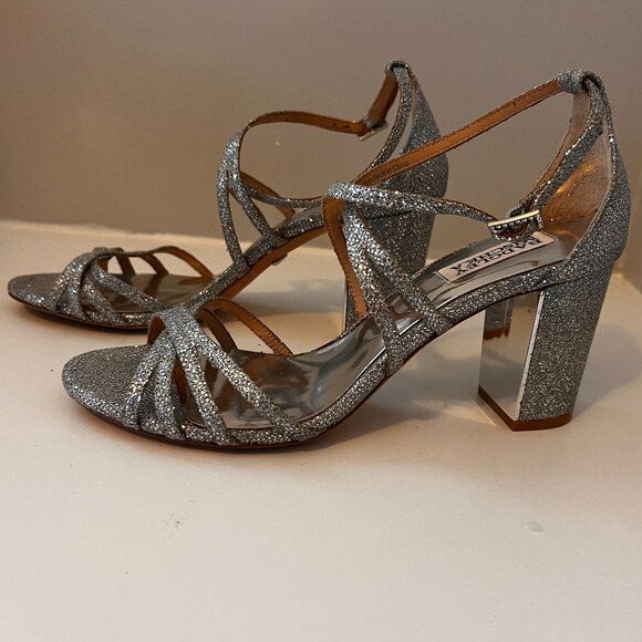 Badgley Mischka Silver Block Heel Sandals (Size 8.5) - Picture 1 of 5